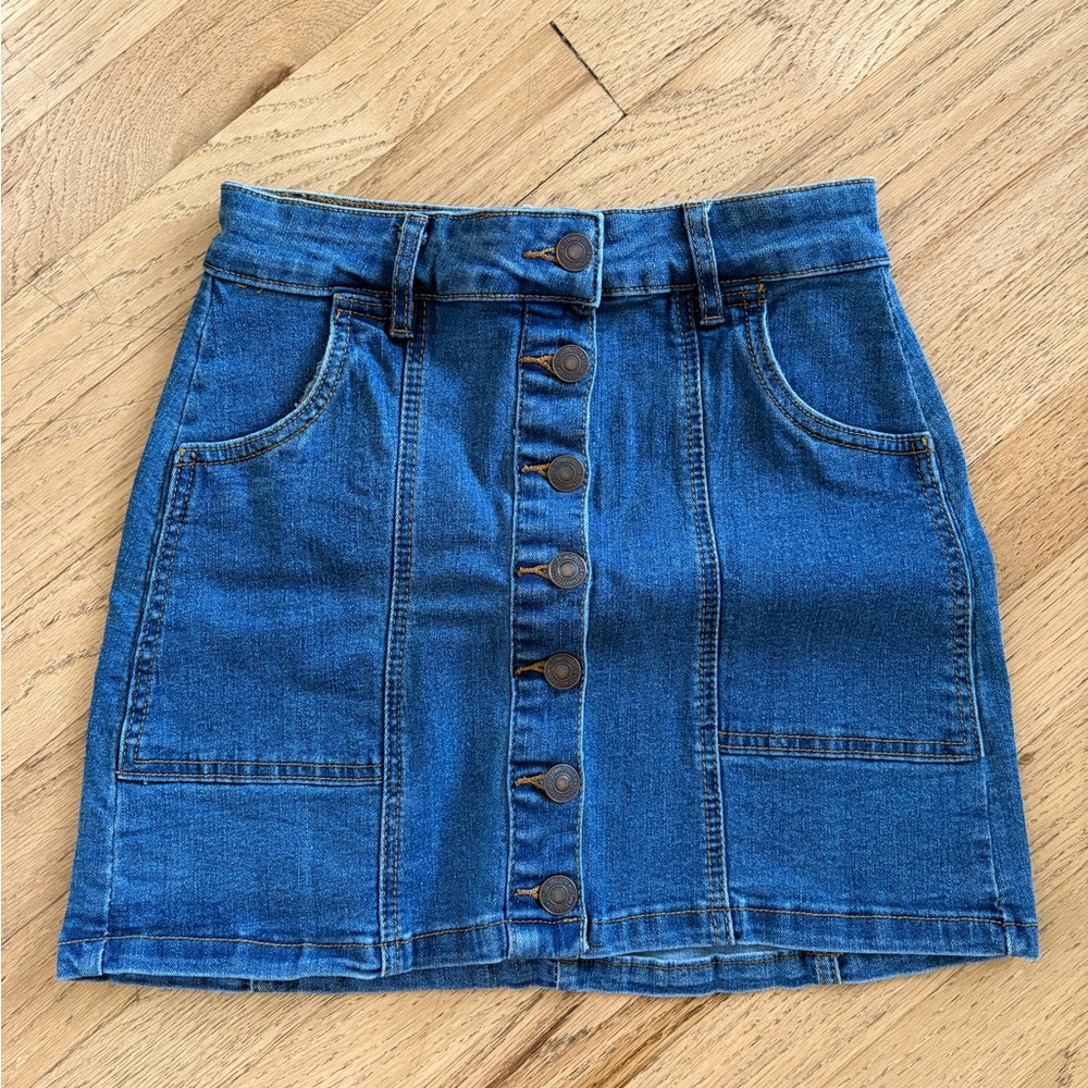 Denim Button-Front Skirt